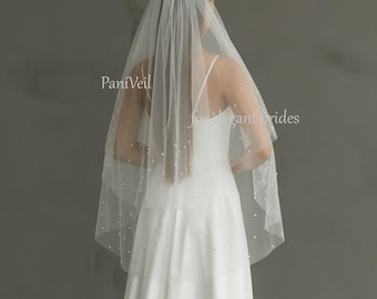 Two Tier Bridal Pearl Veil  Pearl Veil With Blusher Edge Wedding Veil 2 Tier Bridal Veil Bridal Veil With Blusher 2 Tier Pearl Wedding Veil