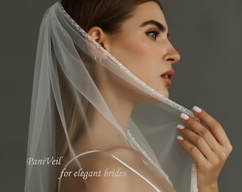 Beaded Edge Wedding Veil, Light Ivory Bridal Veil
