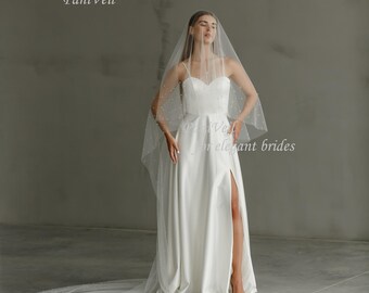 Cathedral Pearl Wedding Veil with Blusher - Long, Ivory Veil