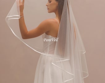 Two-Tier Cathedral Wedding Veil, Soft Tulle, Satin Edge Bridal Accessory, Satin Veil,  Elegant Soft Tulle