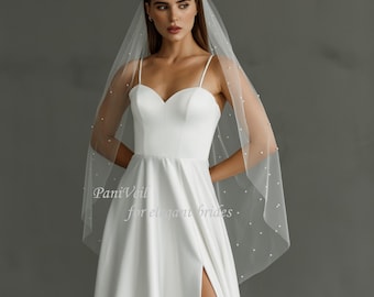 Short Pearl Veil Pearl Veil Fingertip Wedding Pearl Bridal Veil  Fingertip Pearl Veil  Classik Pearl Veil  Pearl Veil  Etsy Veil Pearl Tulle