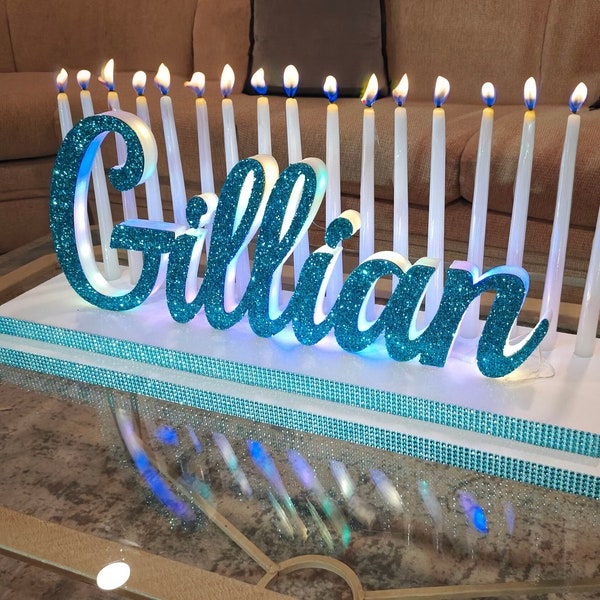 Customizable LED Name Sign and Two-Tiered Candelabra Centerpiece- Sweet 16 - Quinceañera - Bat Mitzvah - Party -Celebration ***NO CANDLES***