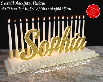 Sweet 16 Candelabra LED Name Sign Centerpiece | Candle Lighting Display for Quinceañera, Bat/Bar Mitzvah | Candles Sold Separately