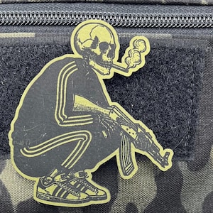 Squatting Skeleton AK47 Tactical Patch: Tracksuit Meme