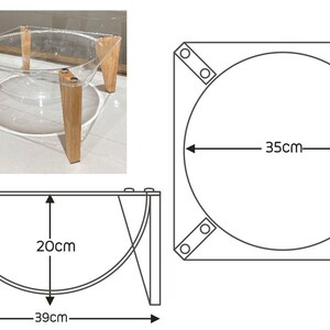 Cat Bubble Lit transparent en acrylique de 6 mm d'épaisseur avec des pieds en bois de 25 mm d'épaisseur, maison pour chat, meubles pour chat, modernes image 8