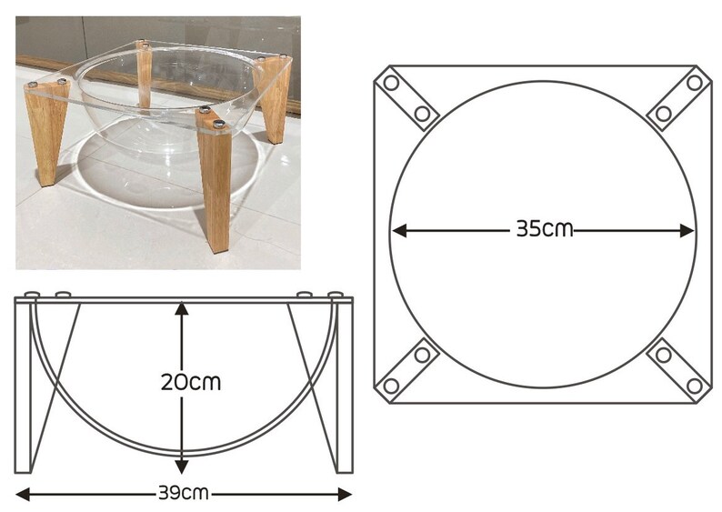 Cat Bubble Lit transparent en acrylique de 6 mm d'épaisseur avec des pieds en bois de 25 mm d'épaisseur, maison pour chat, meubles pour chat, modernes image 8