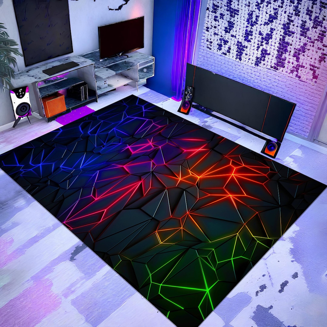 Gaming Rug Full View Gamer Rug, Geometric Rug, Gaming Rug,play Room Rug,colorful Rug, Neon ...