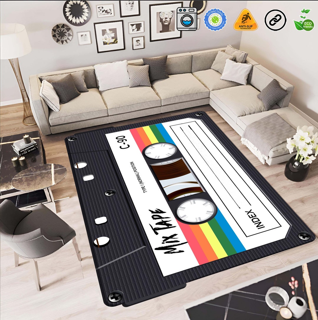 Personalized Bespoke Cassette Tape Area Rug Customizable 90s Etsy