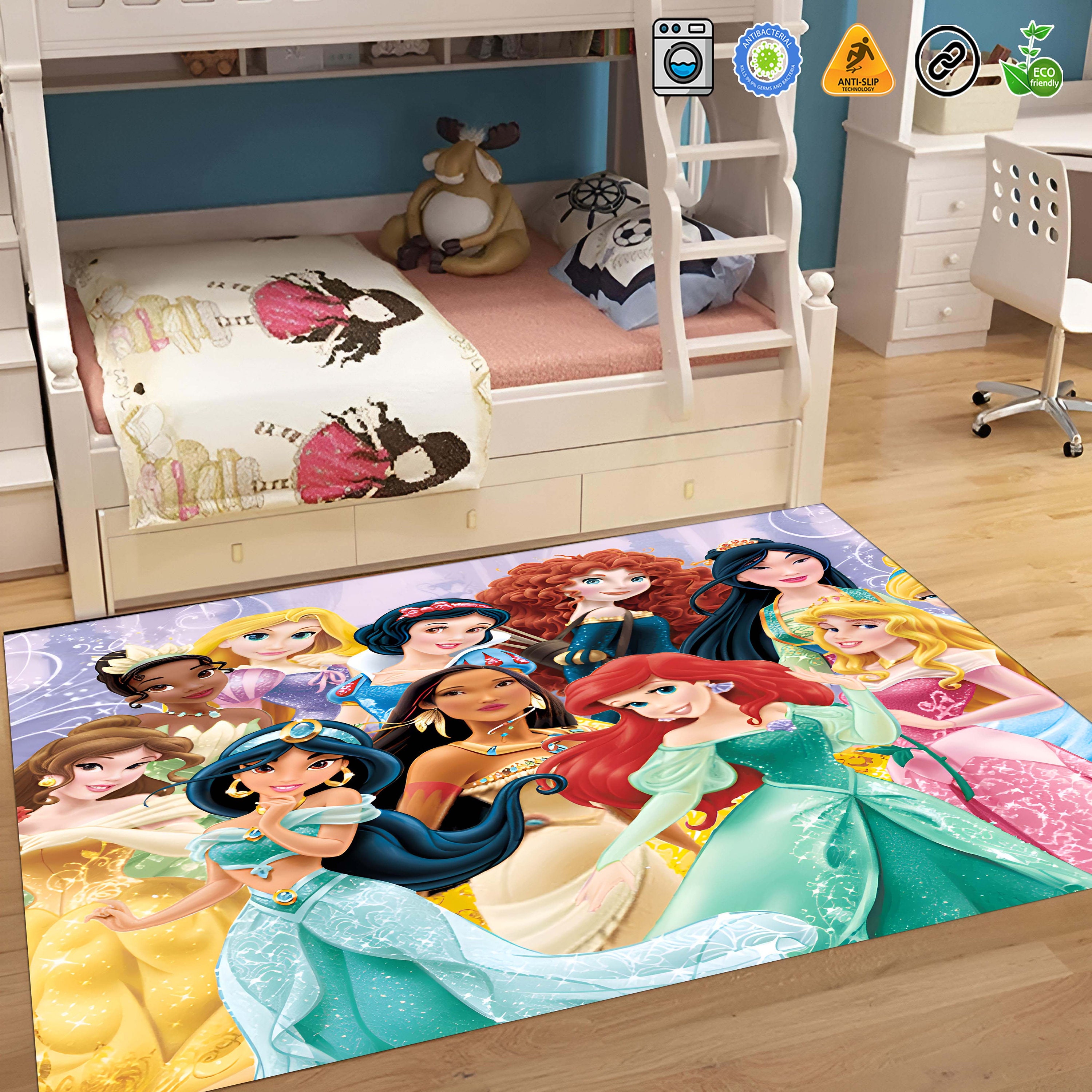 Discover Princesses, Kids Room Rug, Rapunzel Rug, Snow White, Ariel Rug, Fa Mulan Rug, Girl Room Rug, Cute Rug, Nursery Rug, Kids Room Decor