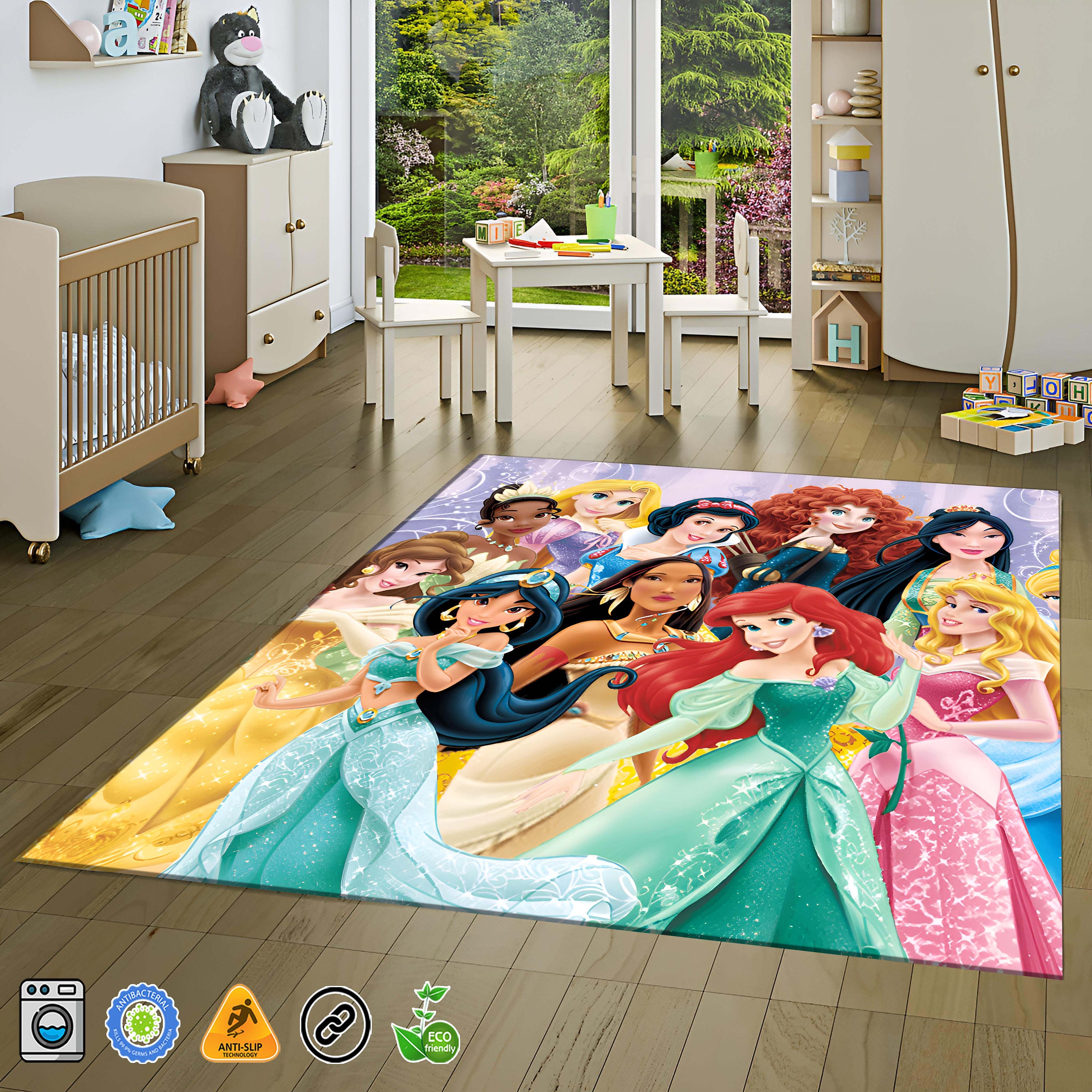 Discover Princesses, Kids Room Rug, Rapunzel Rug, Snow White, Ariel Rug, Fa Mulan Rug, Girl Room Rug, Cute Rug, Nursery Rug, Kids Room Decor