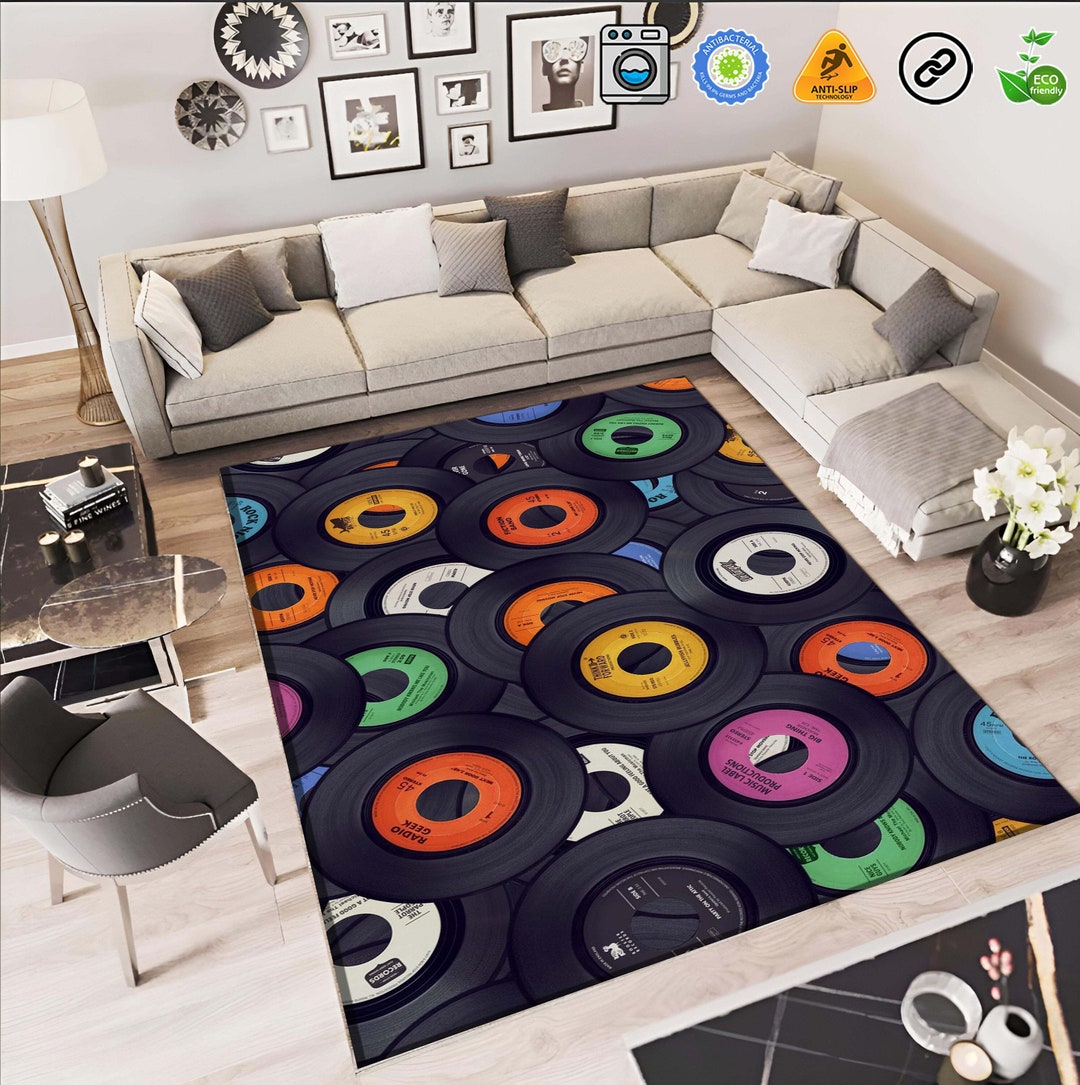 Records Rug Music Room Floor Rugs Record Pattern Rug Etsy