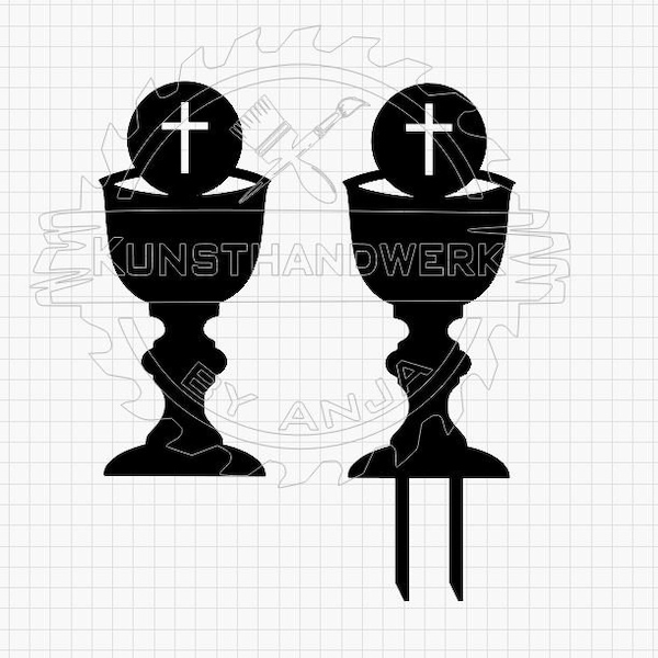 Chalice Cake Topper Communion Confirmation Baptism IHS Digital File Lightburn, DXF, SVG Download