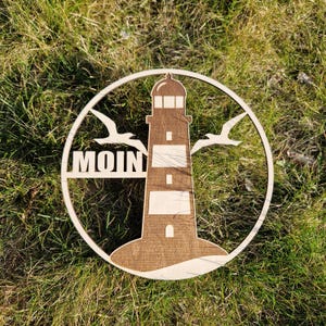 Türkranz Leuchtturm Moin Lasercutfile digitale Datei download SVG  DXF  AI  Lightburn kleines Geschenk selbermachen Gift Fensterdeko Loop