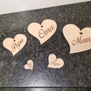 Herz aus Holz mit Gravur personalisierbar Hochzeit Geburtstag Geschenkanhänger  Mama Oma  Papa Muttertag Wunschgravur Deko Weihnachten
