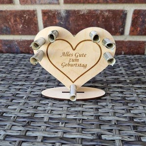 Herz Geschenk Geburtstag Liebe  Halterung für Geldscheine oder Gutscheine 3mm und 4mm DXF Lightburn, SVG, AI Lasercutfile Geschenkverpackung
