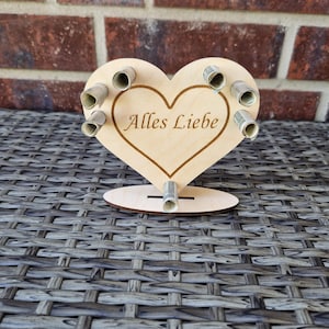 Geldgeschenk zum Geburtstag zur Hochzeit Verlobung personalisierbar Wunscherfüller mit Wunschtext Wunschgravur Geschenkverpackung aus Holz