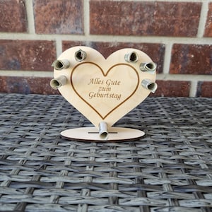 Geldgeschenk zum Geburtstag (runder Geburtstag) personalisierbar Wunscherfüller mit Wunschtext Wunschgravur Geschenkverpackung aus Holz