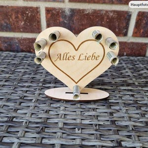 Herz Geschenk Geburtstag Feier Halterung für Geldscheine oder Gutscheine 3mm und 4mm DXF Lightburn, SVG, AI Lasercutfile Geschenkverpackung