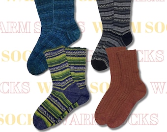 4 Pairs Warm Socks 100% Merino Woolen Socks Organic, Green Black Brown Blue, Merino Socks, Knitted socks, Gender-neutral socks
