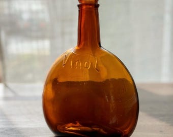 Vintage Amber Vinol Glass Medicinal Bottle