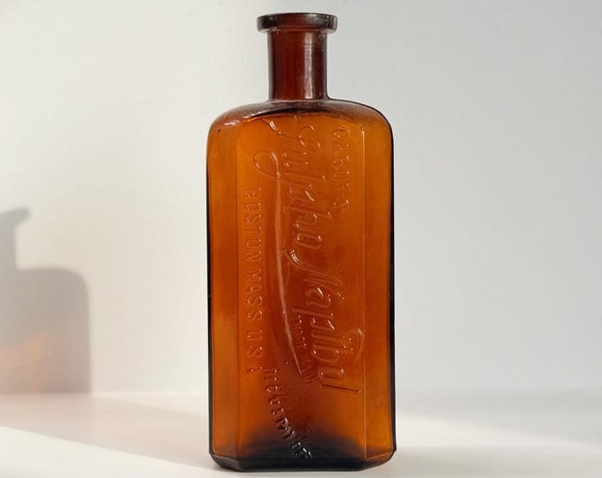 Antique Cabot's Sulpho-Naphthol Bottle: Embossed Amber Apothecary Jar, Boston MA