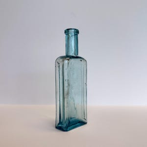 1800’s Aqua Glass Medicine Bottle – Hand-Blown Tonic or Bitters Bottle –Apothecary