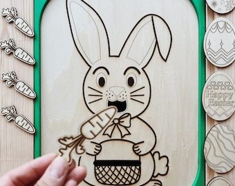 Easter Bunny Learning Wooden Trofast Lid, Easter Flisat Insert, Montessori Educational Toy