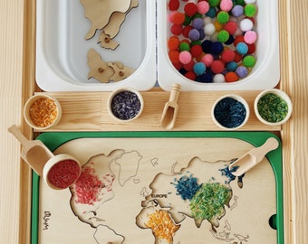 Montessori World Map Insert, IKEA Flisat Trofast Table, Sensory Bin Toy