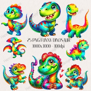 面白い恐竜、かわいい恐竜のクリップアート、保育園の装飾、誕生日パーティーの恐竜のグラフィック、恐竜PNG、赤ちゃん恐竜PNG、クリップアートバンドル