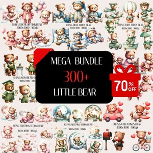 Bundle Watercolor Bear Teddy Clipart, Bundle Baby Shower For a Baby, Decor Nursery Clipart, Teddy Bear Set, Transparent Background