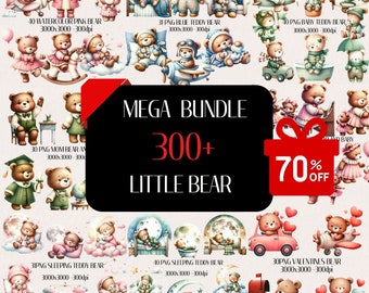 Watercolor Teddy Bear Clipart Bundle: Baby Shower Nursery Decor (PNG Digital Download)