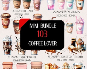 Watercolor Coffee Cup Clipart Bundle: Cafe Journal PNG (103 Files)