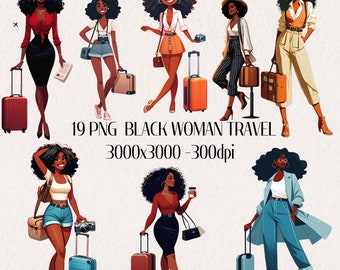 Black Woman Travel Clipart: African American Girls Trip PNG (Instant Download)
