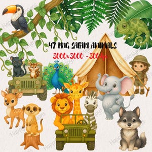 Safari Baby Animals Clipart, Watercolor Animal Clipart, Baby Shower Clipart, Lion Tiger Monkey, Jungle Animals PNG, Nursery Clipart