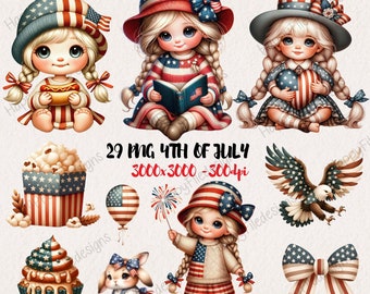 4th of July Clipart Bundle: Girly American PNG Graphics (Digital Download)