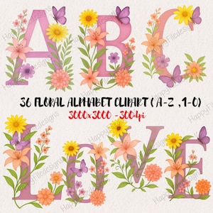 Floral Alphabet Clipart, Spring Floral Alphabet, Floral Alphabetic Lettering , A-Z Floral Letters, Nursery Decor Scrapbooking Commercial Use