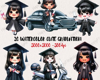 Watercolor Graduation Kid Clipart, Nursery Art (PNG)