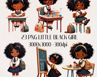 Paquete de imágenes prediseñadas de niña negra en acuarela: Niños leyendo PNG (descarga digital)