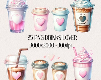 Valentine's Coffee Drinks PNG Clipart (Digital Download)