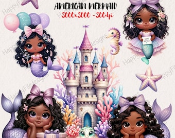 Clipart Afrikaanse zeemeermin: Under the Sea-feestdecor (35 png)