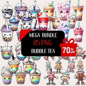 Kawaii Boba Tea Clipart Bundle, 85 PNG Files