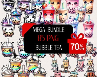Kawaii Boba Tea Clipart Bundle, 85 PNG Files
