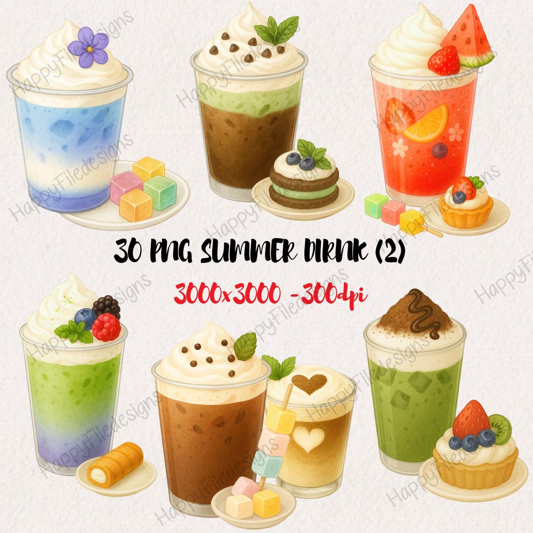 Watercolor Summer Drinks Clipart: Smoothies & Beverages (PNG ...