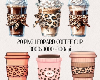Leopard Print Coffee Cups PNG Clipart (Digital Download)