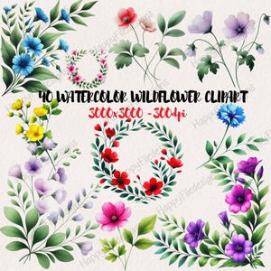Watercolor Wildflower Clipart Bundle, Floral Clip Art Set, Summer Wildflowers PNG, Floral Arrangement, Flower PNG
