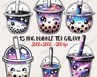 Galaxy Boba Tea Clipart: Kawaii Bubble Tea PNG Set (Digital Download)