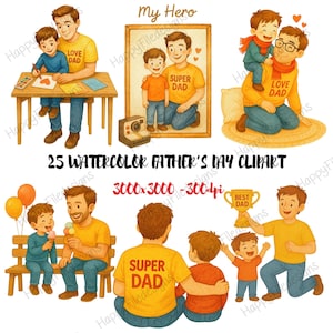 Watercolor Father's day Clipart, Best Dad Family Nursery Father and Son Clipart, Daddy Man Grandfather Bundle PNG