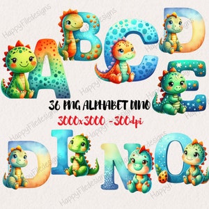Alfabeto de acuarela de dinosaurio para niños, Letras PNG, Colección de imágenes prediseñadas del alfabeto de dinosaurio bebé, Imágenes prediseñadas de letras de dinosaurio bebé de dibujos animados