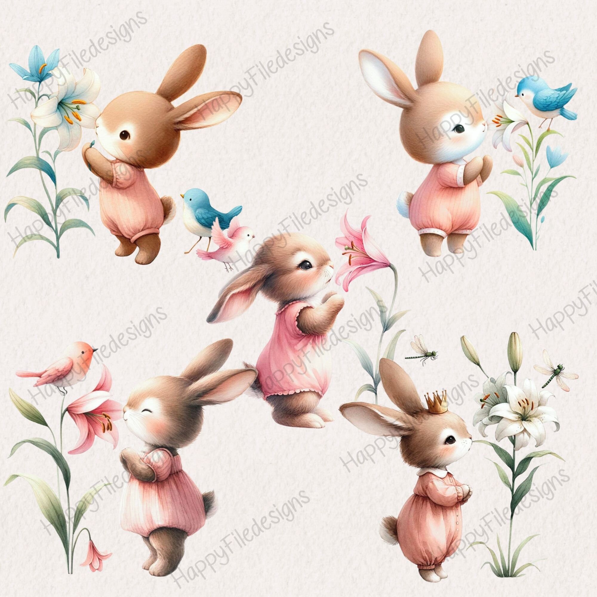 Watercolor Bunny Clipart: Floral Easter Garden PNG (digital Download ...