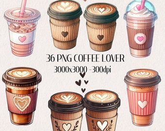 Watercolor Coffee Cup Clipart: Cafe Journal PNG (Digital Download)
